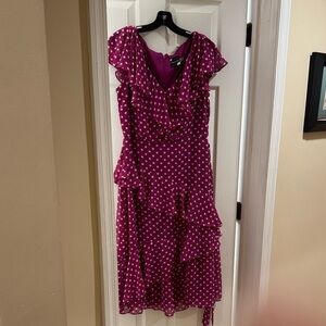 Maison Tara Fuchsia and White Polka Dot Dress